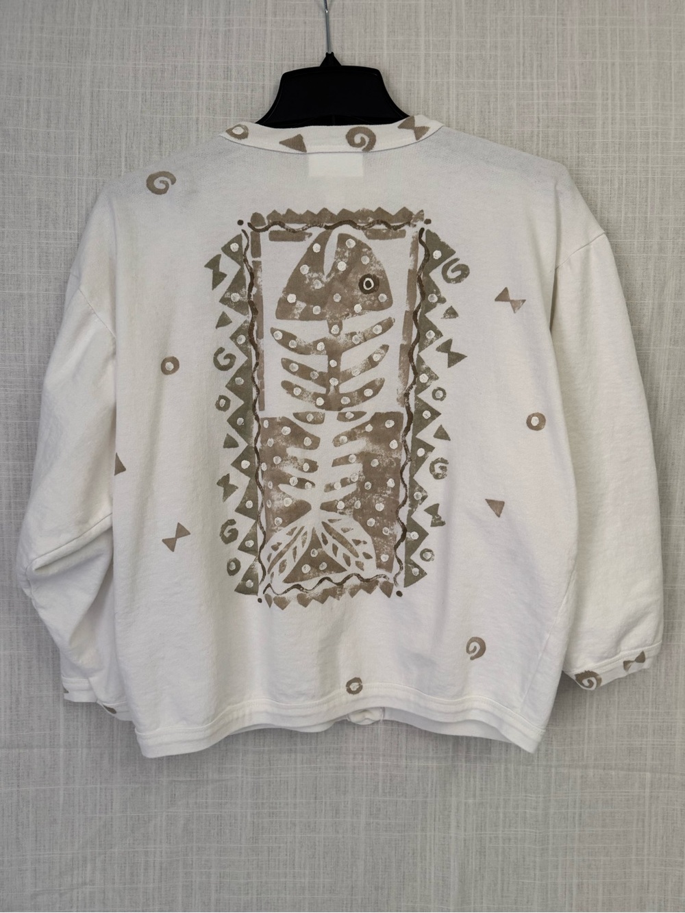 Vintage Campers Handpainted brand S/M White Fish Bone Sardine Sweater Cardigan